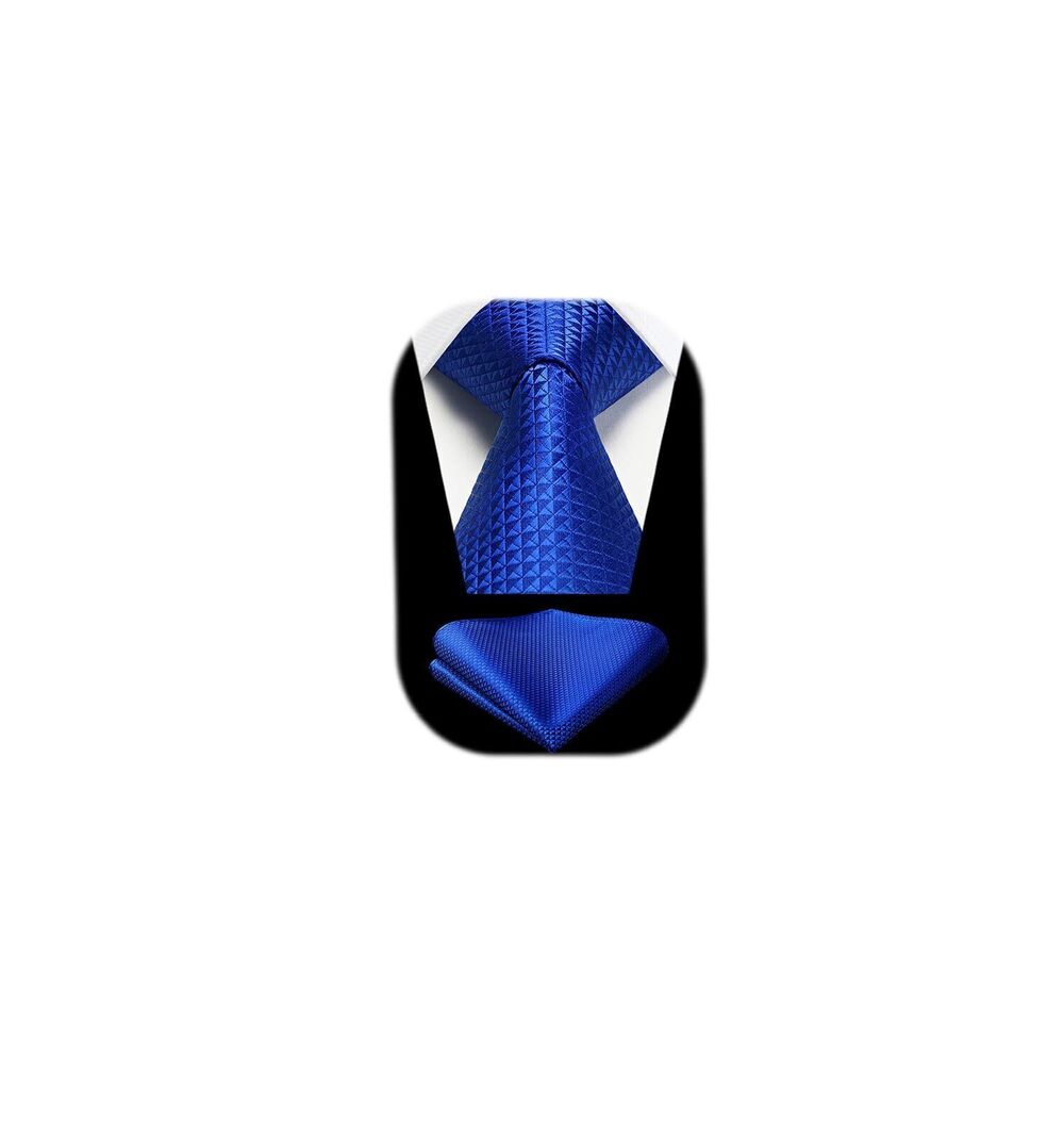 7043 Royal Blue Ties Blue Ties Plaid Silk Woven Wedding Necktie and Pocket